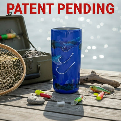Blue tumbler with ocean design and real fish hooks