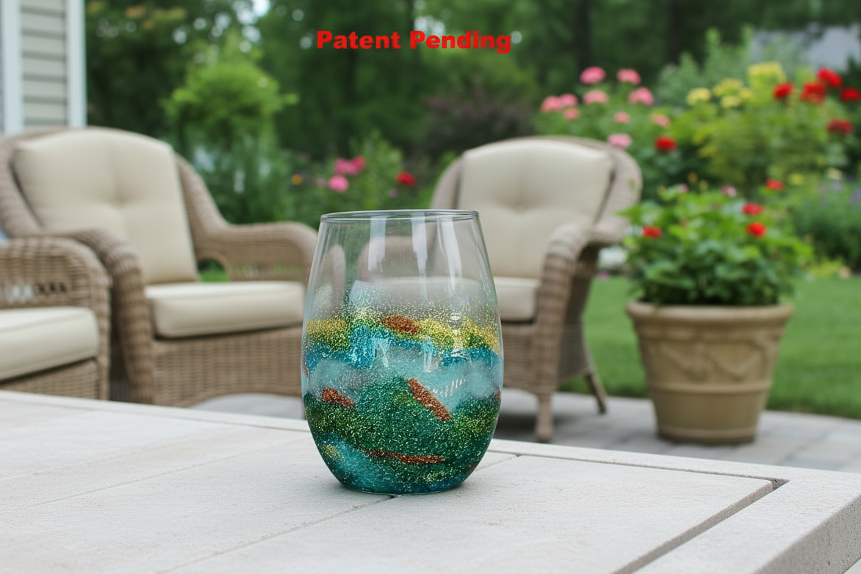 Evergreen Coast Stemless Wine Glass – Smoke-Tinted Fishing Hook Resin Art (18oz+) - SoFlo Boho Boutique