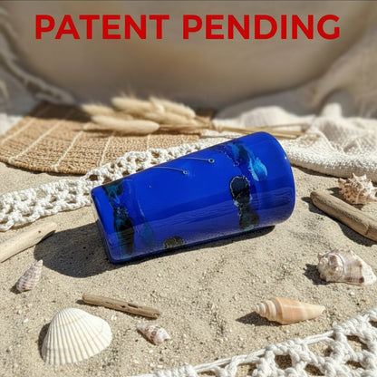 Blue tumbler with ocean design and real fish hooks