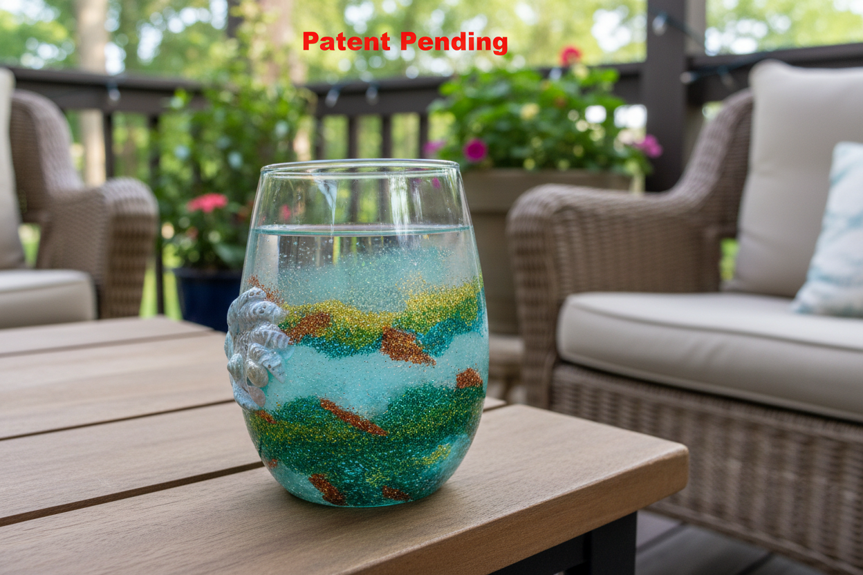 Evergreen Coast Stemless Wine Glass – Smoke-Tinted Fishing Hook Resin Art (18oz+) - SoFlo Boho Boutique