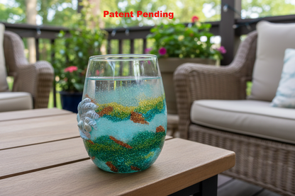 Evergreen Coast Stemless Wine Glass – Smoke-Tinted Fishing Hook Resin Art (18oz+) - SoFlo Boho Boutique