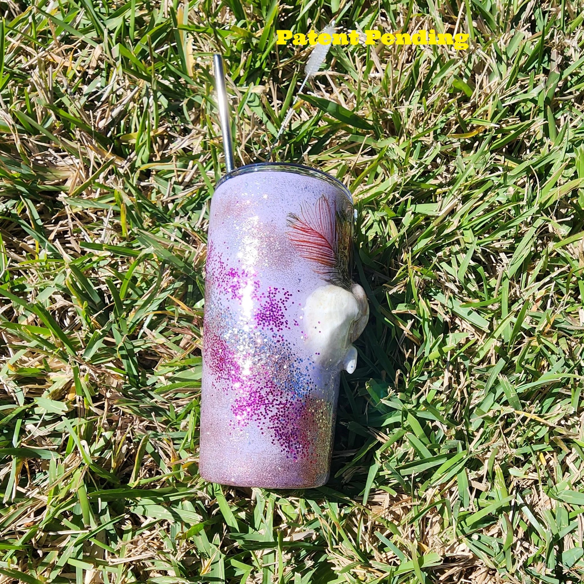 lavender coastal cowgirl tumbler with seashells and feathers