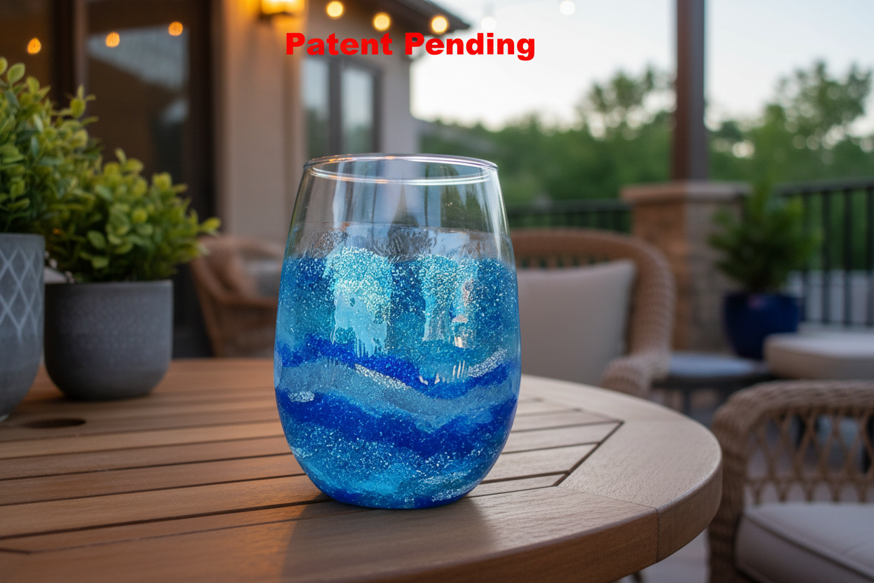 Deepwater Drift Stemless Wine Glass - Smoke-Tinted Ocean Blue Resin Art (18oz+)