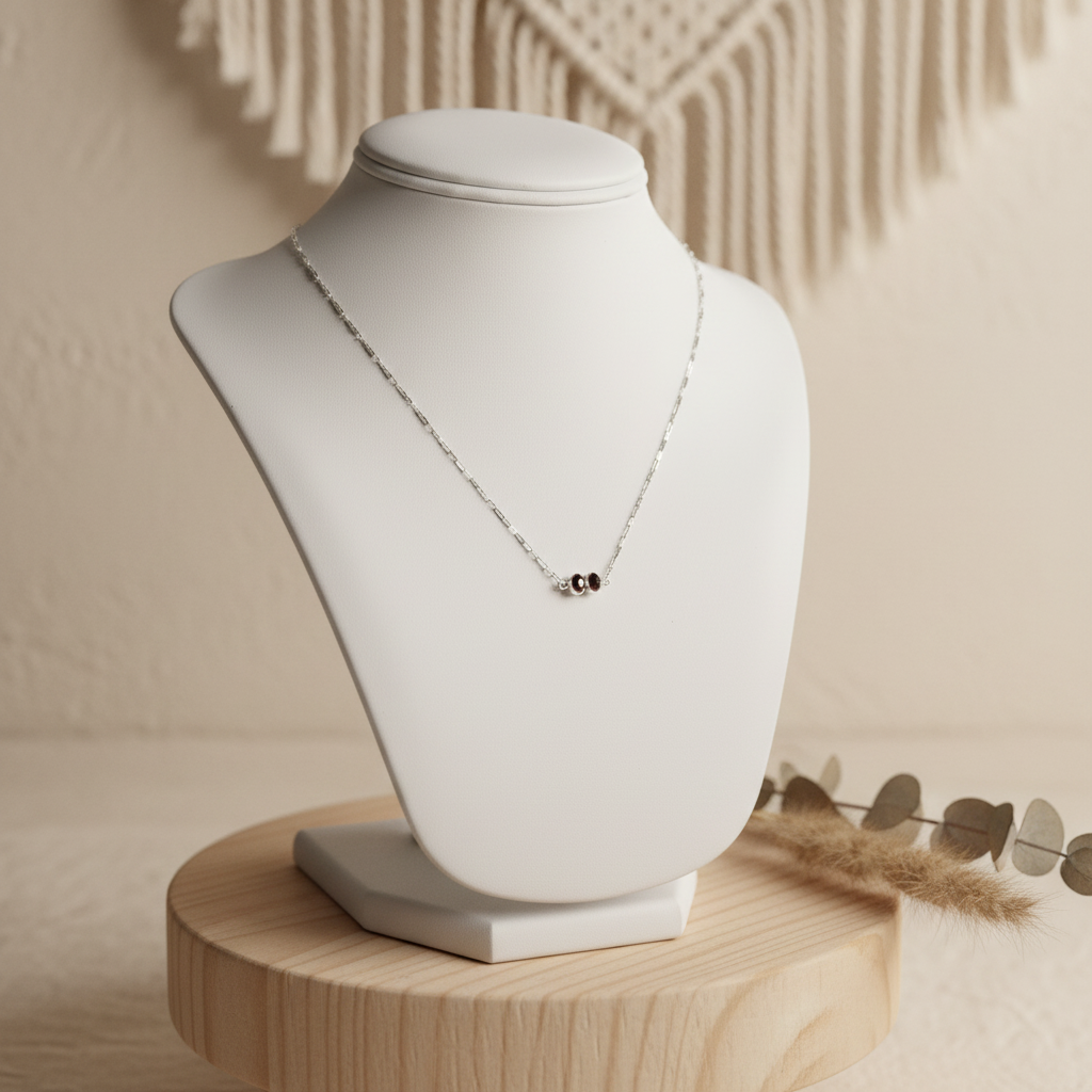 Sterling silver necklace with smoky quartz stones and elongated-link chain
