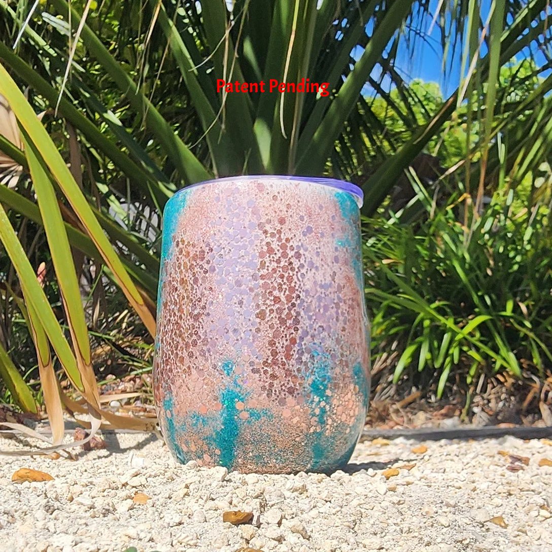 White Rose Gold Coastal Boho Wine Tumbler 12oz Feathers Shells Beach Gift Saltwater Sips™