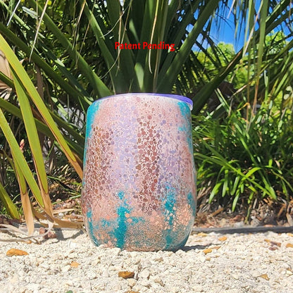 White Rose Gold Coastal Boho Wine Tumbler 12oz Feathers Shells Beach Gift Saltwater Sips™