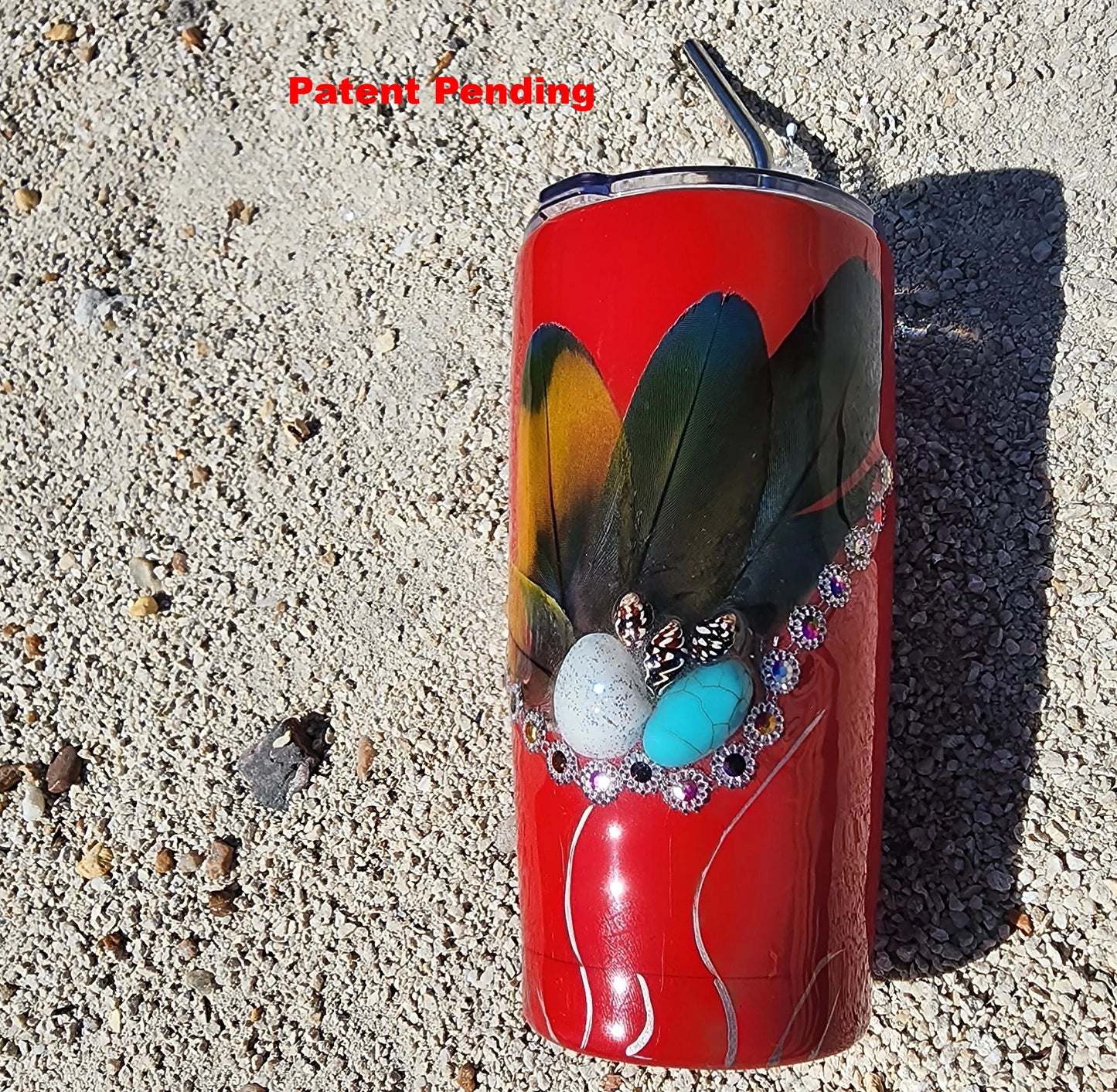 Red seashell tumbler with real snail shells, howlite stone and silver pinstriping – Saltwater Sips 20oz