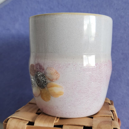 Handmade coastal mug handle detail pink glitter