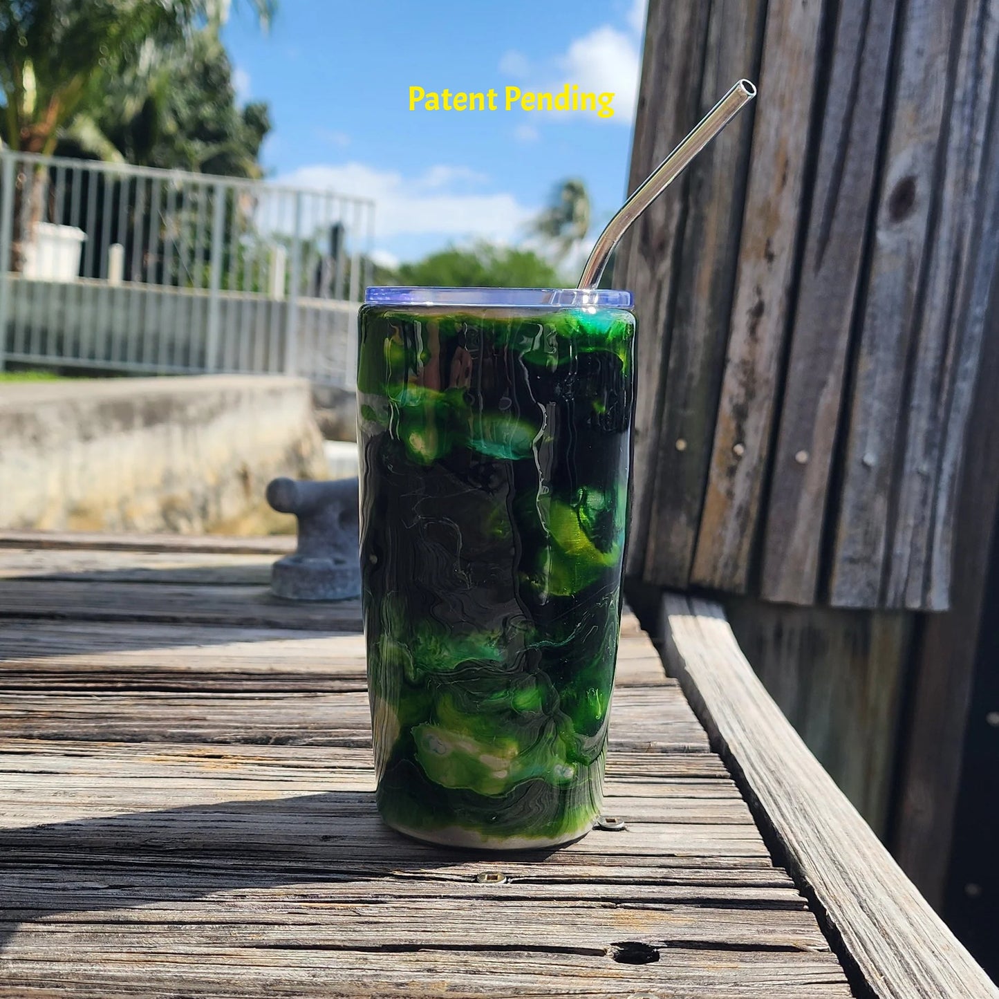 Hook & Tumble Night Tide Green tumbler showing lime and forest green swirls, handmade in South Florida