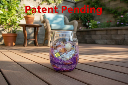 Sunset Siren Stemless Smoke Tinted Wine Glass – Bronze Shimmer Seashell Resin Art (18oz+)