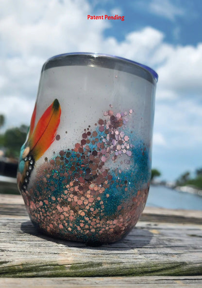 Saltwater Sips coastal boho tumbler on dock with ocean background South Florida
