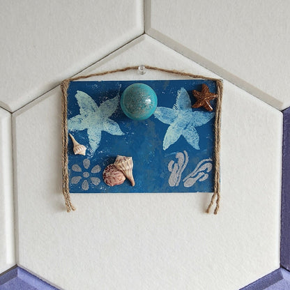 Starfish & Flip Flops seashell jewelry holder with sea glass and starfish, handmade coastal wall decor