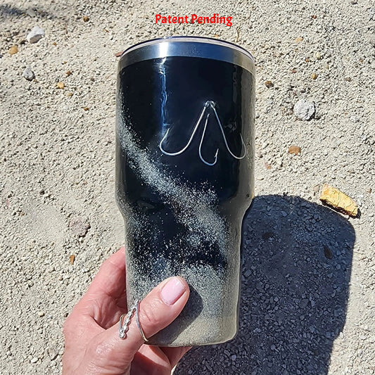30oz black fishing hook tumbler with sand detail coastal stainless steel drinkware outdoor