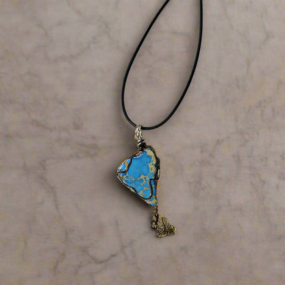 Handmade Sea Sediment Jasper Pendant Necklace with Butterfly Charm