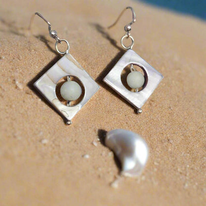 Handmade Beautiful Square-Shaped Earrings with Aventurine & Mother of Pearl – Elegant S-Shape Design✨