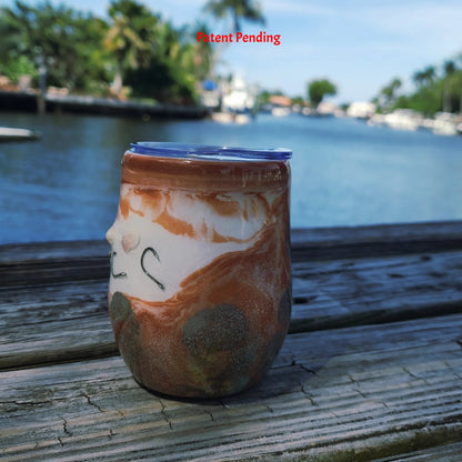Earth tone fishing hook tumbler with real seashells, brown cream swirl epoxy resin, 12oz Saltwater Sips handmade drinkware