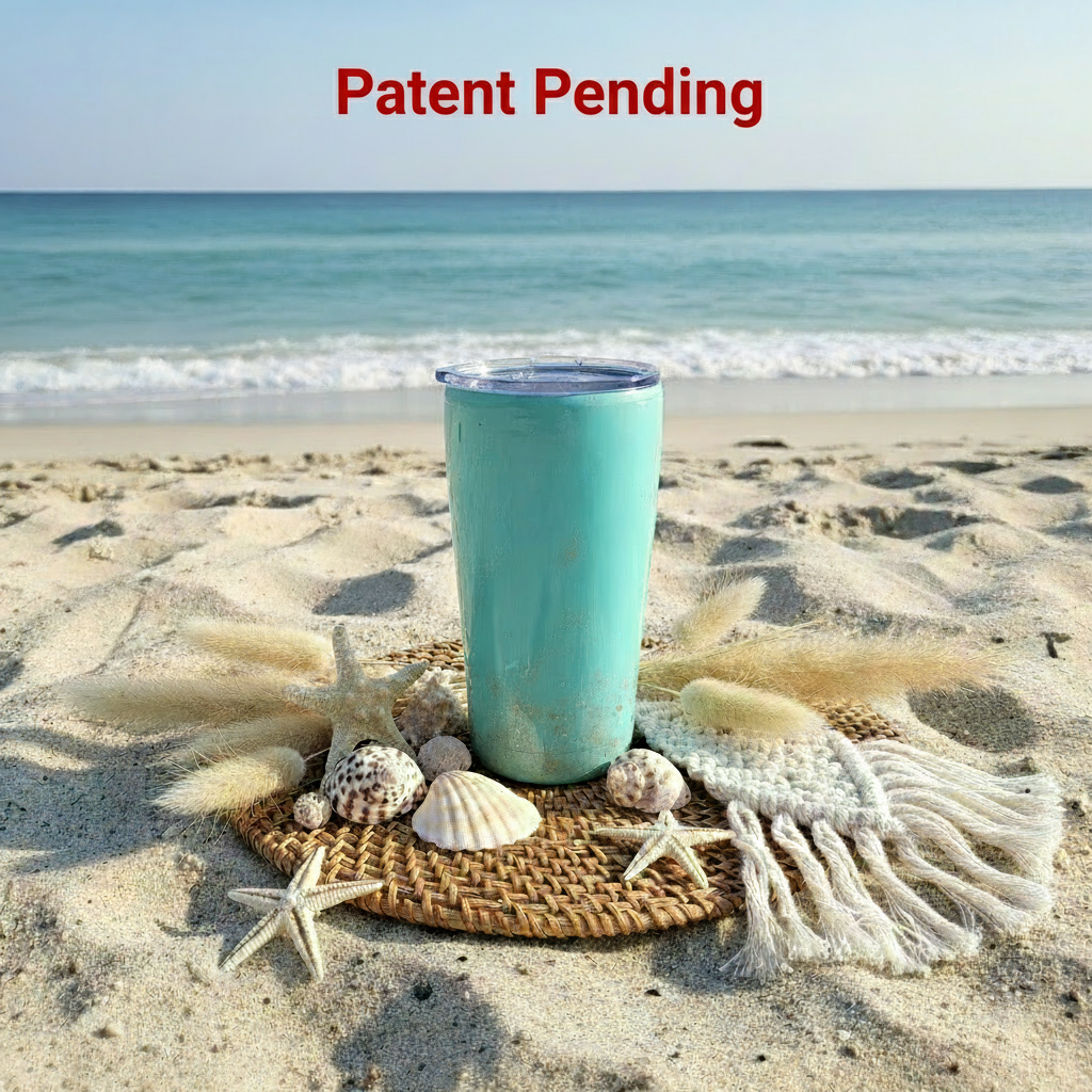 Hook & Tumble Teal Hook Tumbler with Sand Beach Design