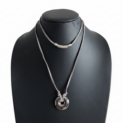 Hematite Stone adjustable choker necklace on gray faux suede cord