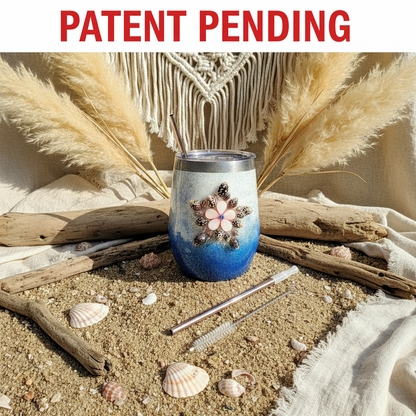 Handmade Seashell Flower Glitter Tumbler | 12oz Stainless Steel Beach Boho Souls