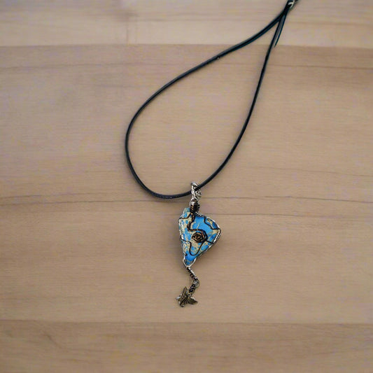 Handmade Sea Sediment Jasper Pendant Necklace with Butterfly Charm