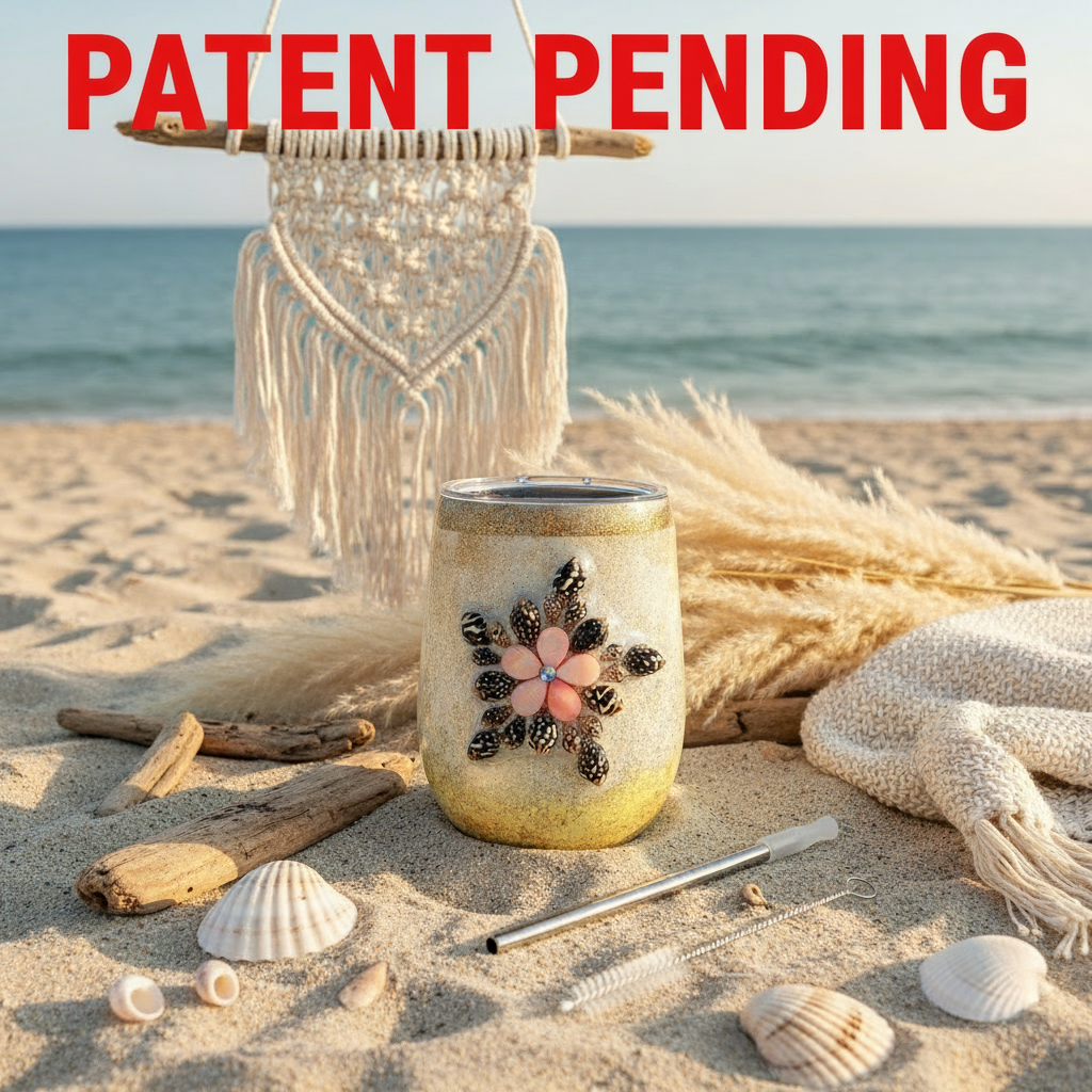 Handmade Seashell Flower Glitter Tumbler | 12oz Stainless Steel Beach Boho Souls