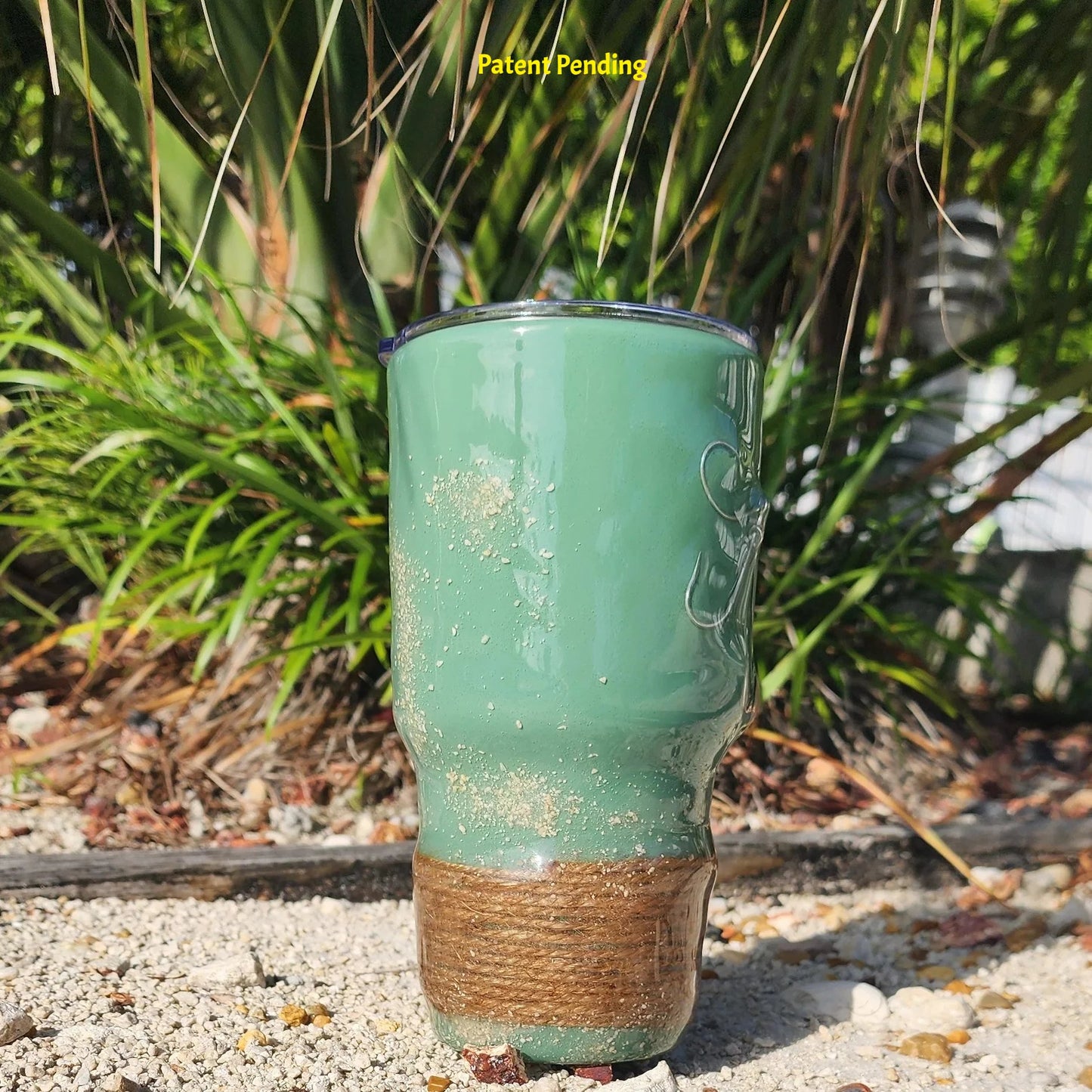 Marsh Tide 30oz Hook & Tumble fishing tumbler right side view in sand