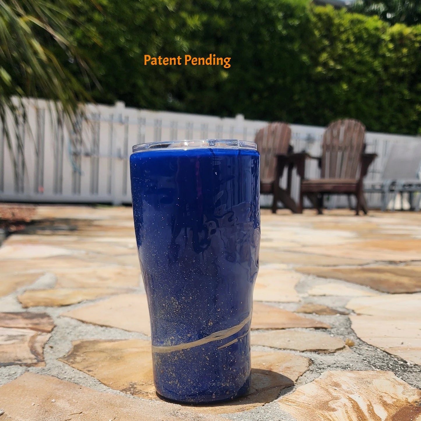 Handmade 20oz Blue Ink back side of fishing hook tumbler with real saltwater hooks, barrel swivel and natural raffia, Hook & Tumble coastal drinkware
