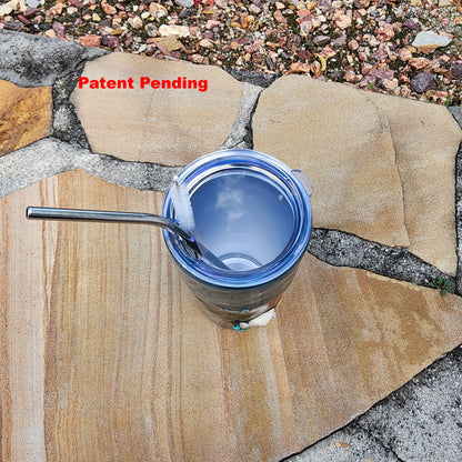 Top view of teal 20oz insulated seashell tumbler with stainless steel straw