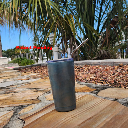 Ocean-shimmer teal finish on handmade USA seashell tumbler