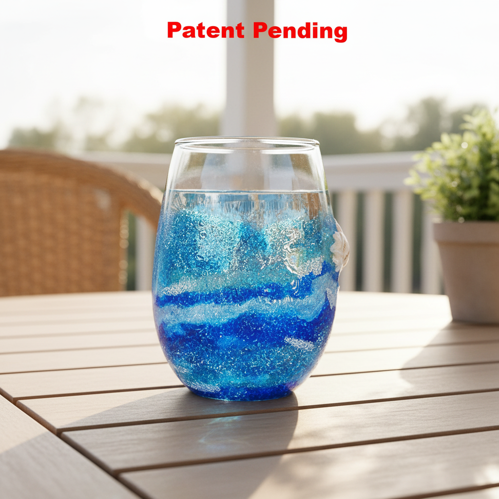 Deepwater Drift Stemless Wine Glass - Smoke-Tinted Ocean Blue Resin Art (18oz+)