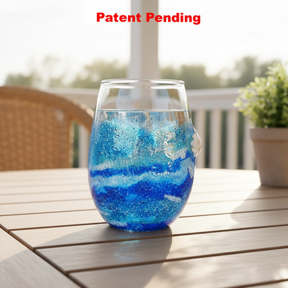 Deepwater Drift Stemless Wine Glass - Smoke-Tinted Ocean Blue Resin Art (18oz+)