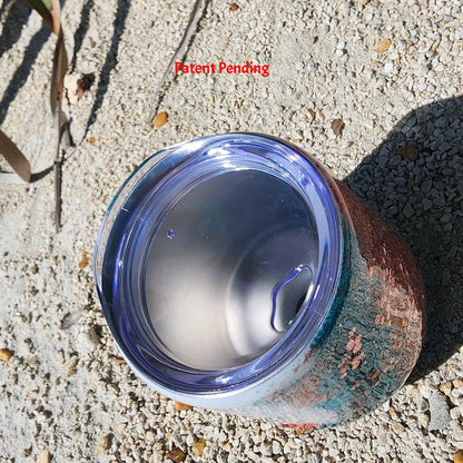 White Rose Gold Coastal Boho Wine Tumbler 12oz Feathers Shells Beach Gift Saltwater Sips™