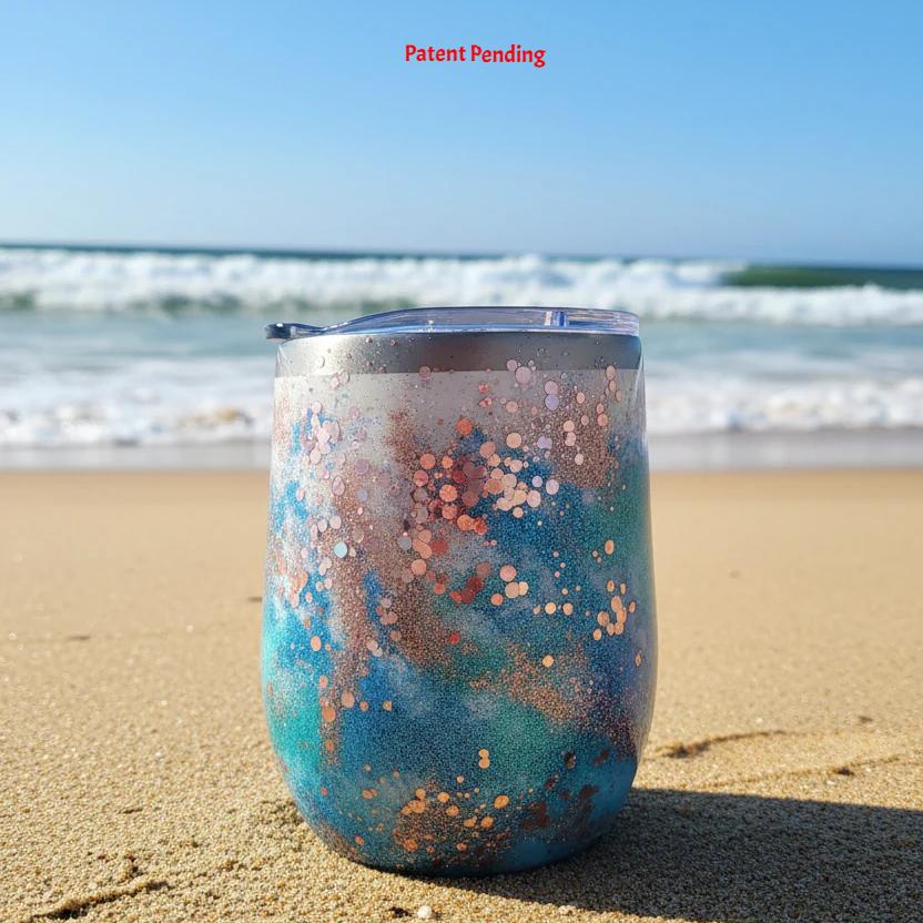 12oz 3D Ocean Treasure Glitter Tumbler - Insulated Beach Wine Tumbler with Feathers, Starfish & Seashells | Saltwater Sips™