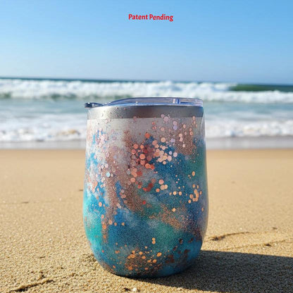 12oz 3D Ocean Treasure Glitter Tumbler - Insulated Beach Wine Tumbler with Feathers, Starfish & Seashells | Saltwater Sips™