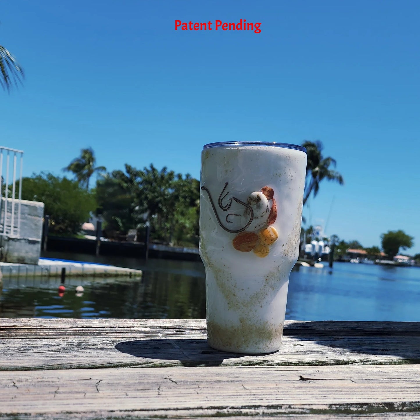 fishing hook tumbler, 30oz tumbler, white coastal tumbler, seashell tumbler, epoxy resin tumbler, handmade fishing gift, South Florida handmade