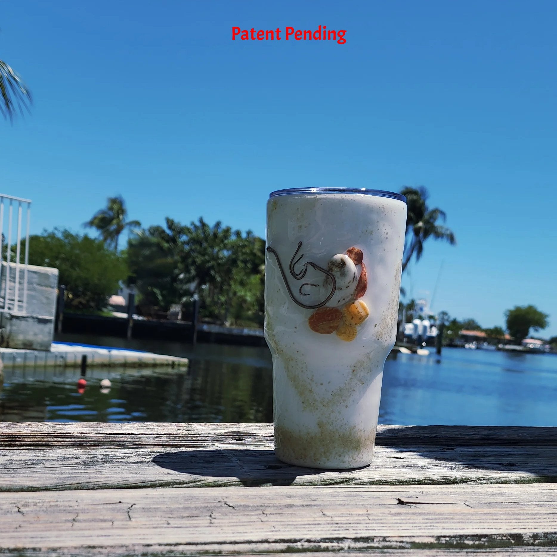 fishing hook tumbler, 30oz tumbler, white coastal tumbler, seashell tumbler, epoxy resin tumbler, handmade fishing gift, South Florida handmade