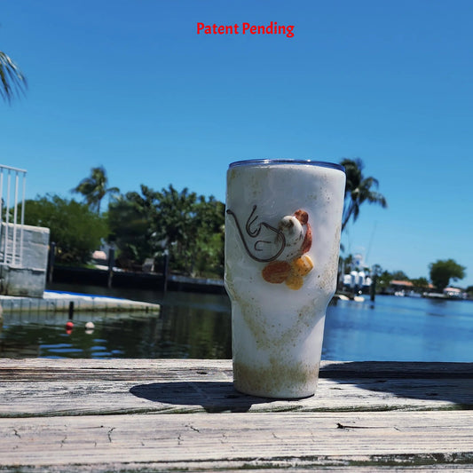 fishing hook tumbler, 30oz tumbler, white coastal tumbler, seashell tumbler, epoxy resin tumbler, handmade fishing gift, South Florida handmade
