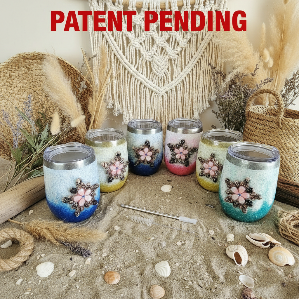 Handmade Seashell Flower Glitter Tumbler | 12oz Stainless Steel Beach Boho Souls