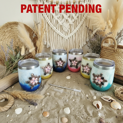 Handmade Seashell Flower Glitter Tumbler | 12oz Stainless Steel Beach Boho Souls