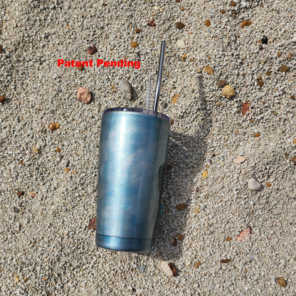 Ocean-shimmer teal finish on handmade USA seashell tumbler