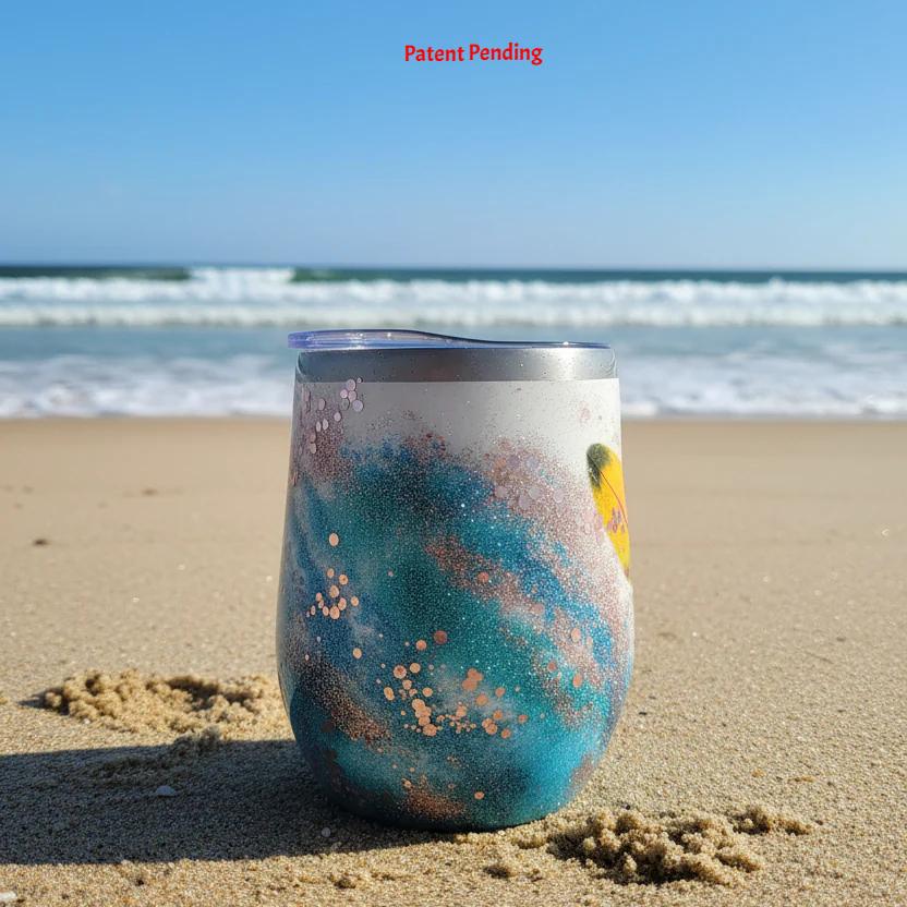 12oz 3D Ocean Treasure Glitter Tumbler - Insulated Beach Wine Tumbler with Feathers, Starfish & Seashells | Saltwater Sips™