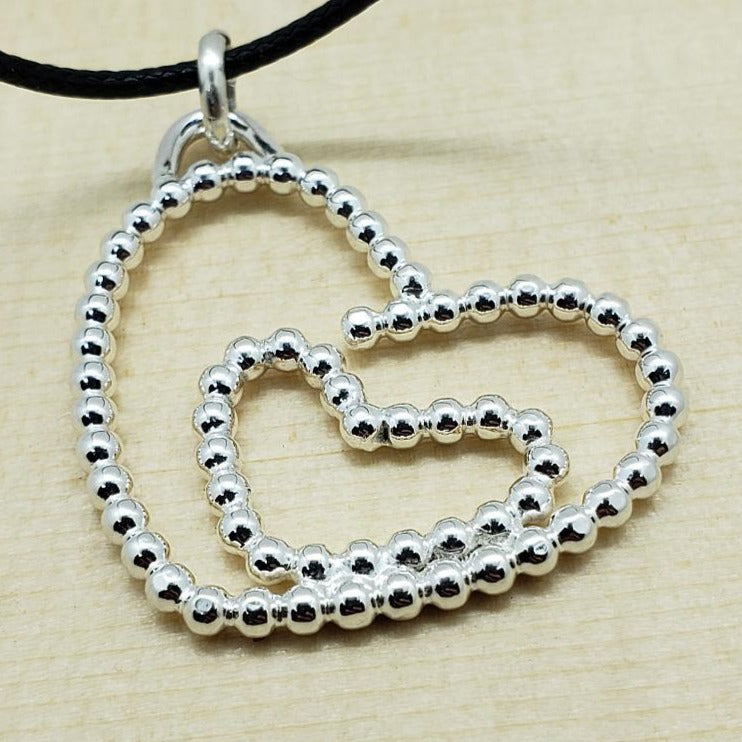 Sterling Silver Full Bead Double Heart Pendant - Interchangeable Chain - South Florida Boho Boutique