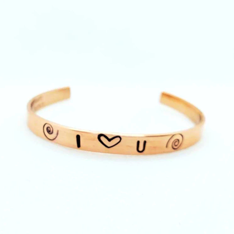 Copper Bracelet Cuff  Smooth Surface And Stamped Words and Symbols - South Florida Boho Boutique