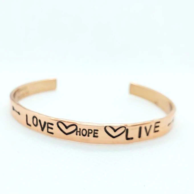 Copper Bracelet Cuff  Smooth Surface And Stamped Words and Symbols - South Florida Boho Boutique