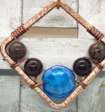 Hammered Square Copper Earrings With Blue Lamp WorkBeads And Brown Jasper - South Florida Boho Boutique