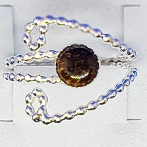 Adjustable Sterling Silver Full Bead Band With Tigers Eye