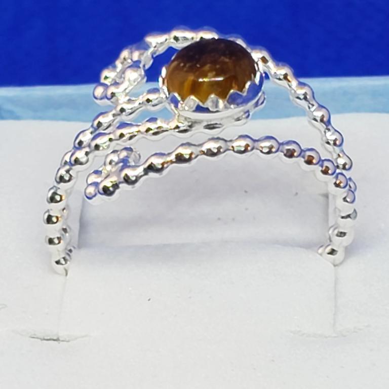 Adjustable Sterling Silver Full Bead Band With Tigers Eye - South Florida Boho Boutique