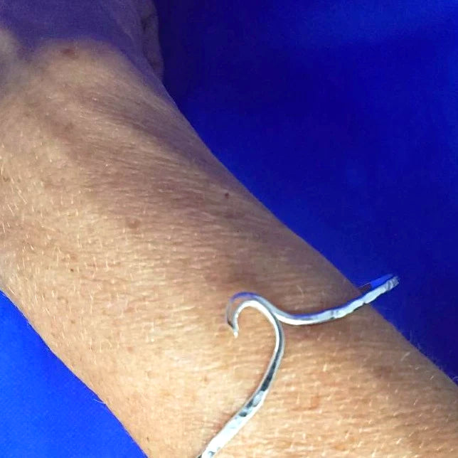 Sterling Silver Wave Delicate Bracelet Cuff Hammered Style