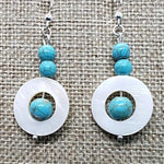 Mother Of Pearl White Ear Rings With With Turquoise Howlite Gemstone Beads - South Florida Boho Boutique