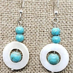 Mother Of Pearl White Ear Rings With With Turquoise Howlite Gemstone Beads